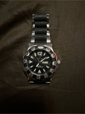 Black Men's Stainless Steel Dive Watch with Day-Date